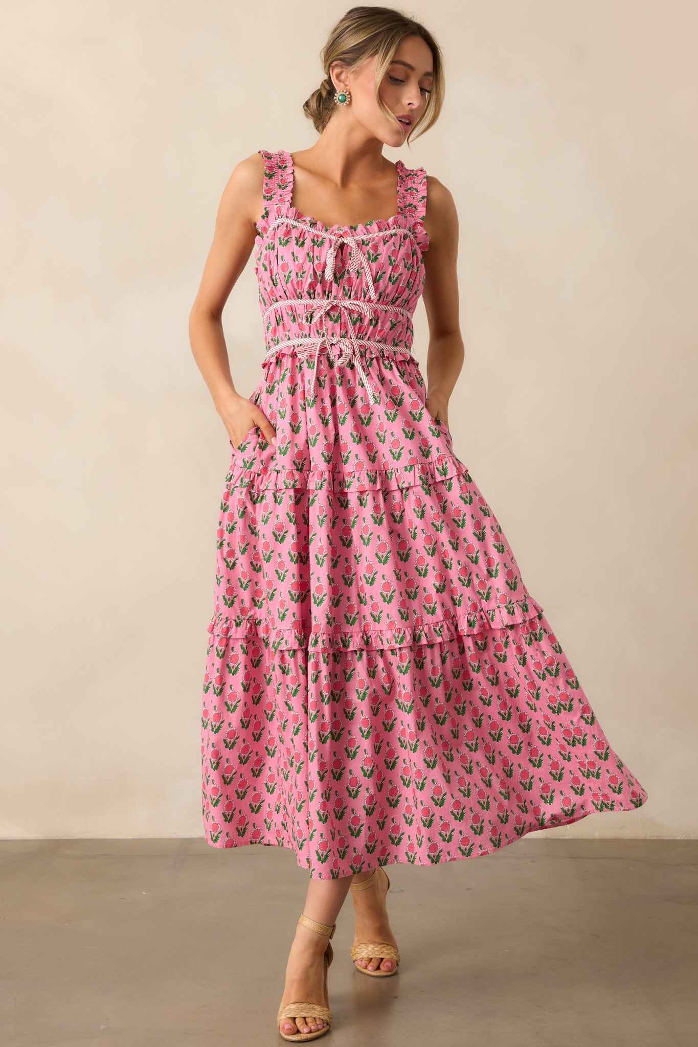 Tour Of The City Cotton Pink Floral Midi Dress