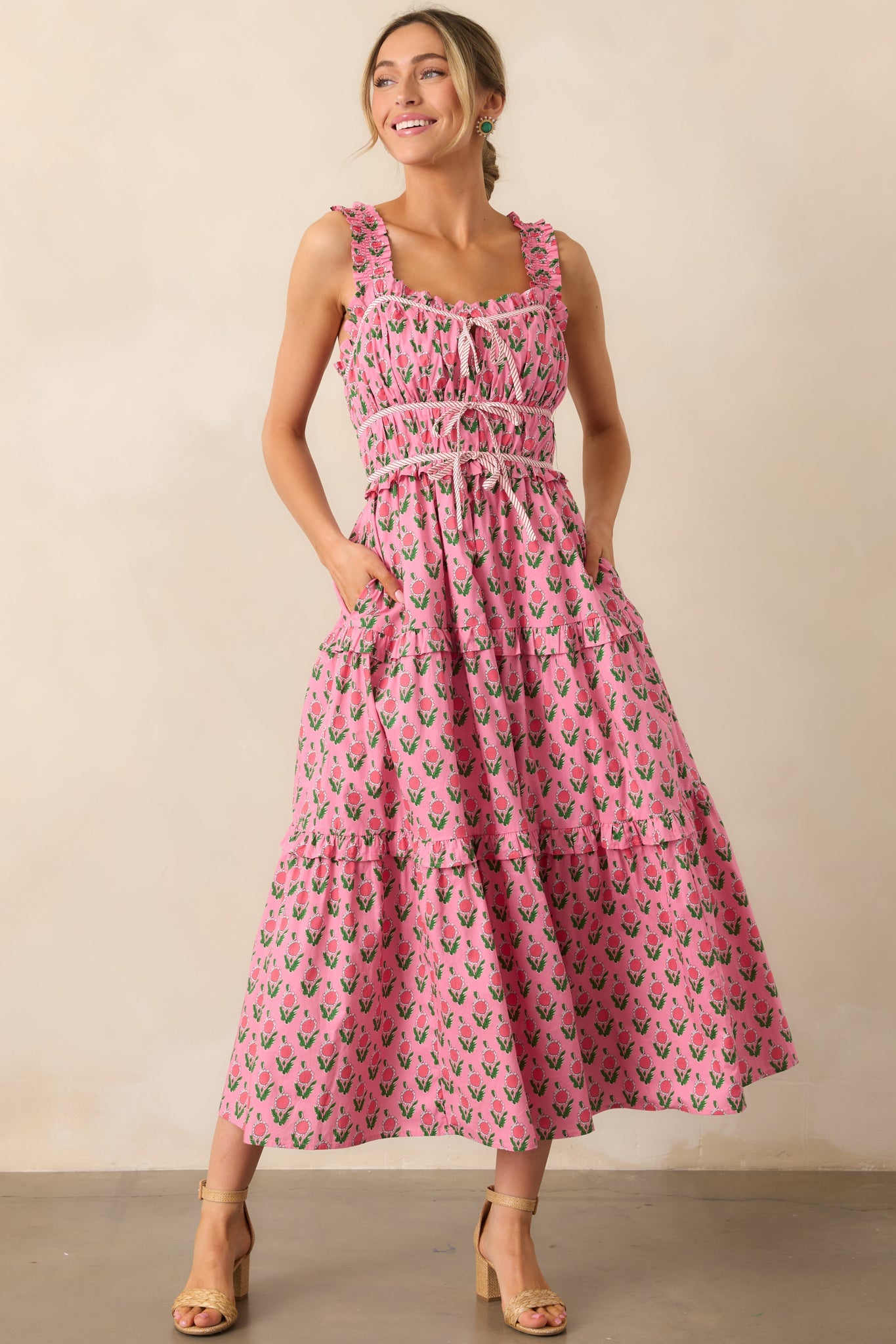 Tour Of The City Cotton Pink Floral Midi Dress