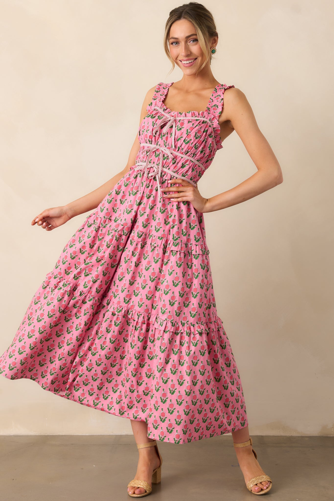 Tour Of The City Cotton Pink Floral Midi Dress