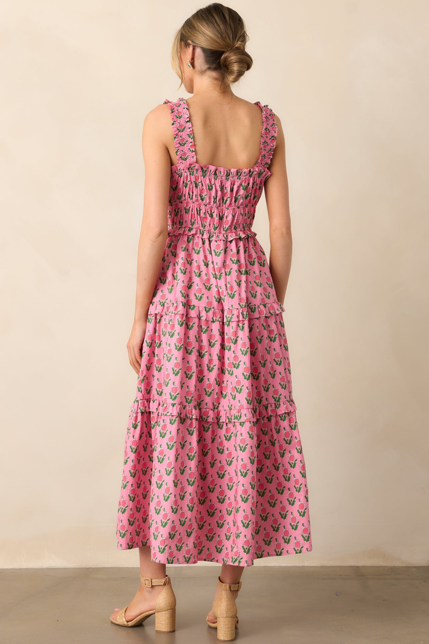 Tour Of The City Cotton Pink Floral Midi Dress