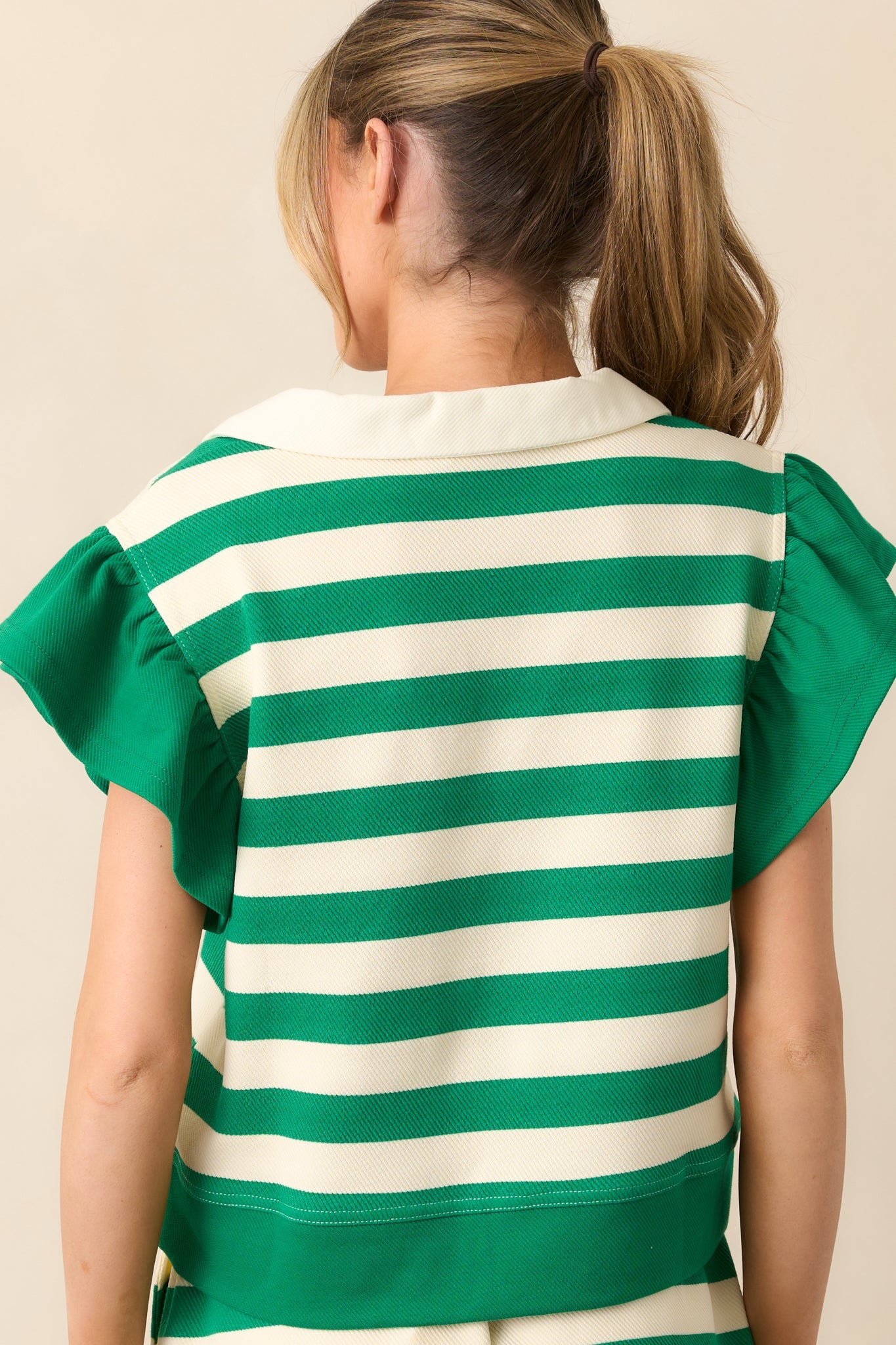 Make Your Own Path Green Stripe Flutter Sleeve Top