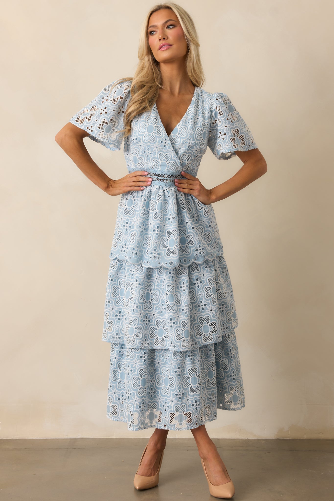 Attending A Gala Blue Floral Embroidered Maxi Dress