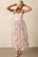 Social Season Rose Pink Floral Embroidered Maxi Dress