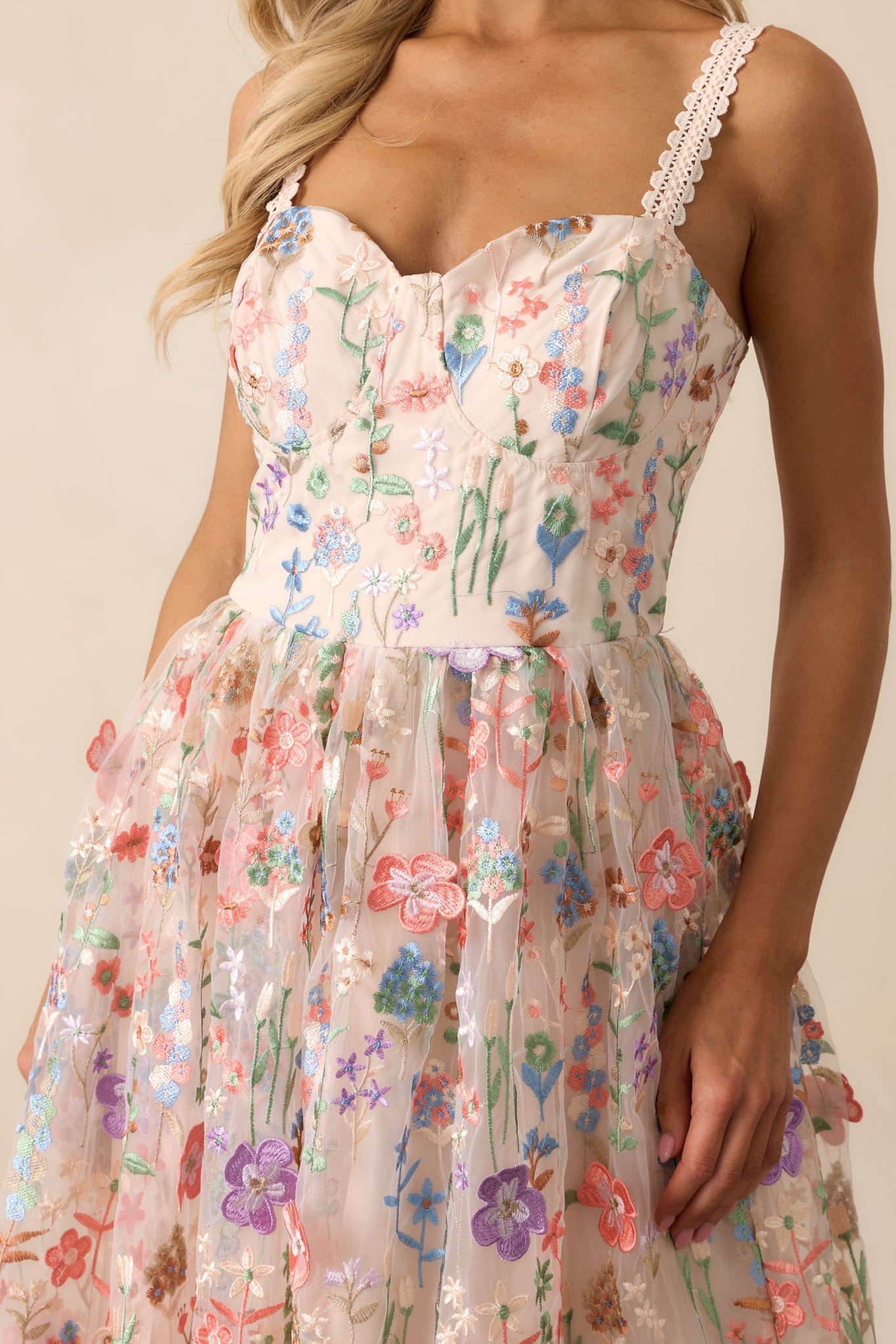 Social Season Rose Pink Floral Embroidered Maxi Dress