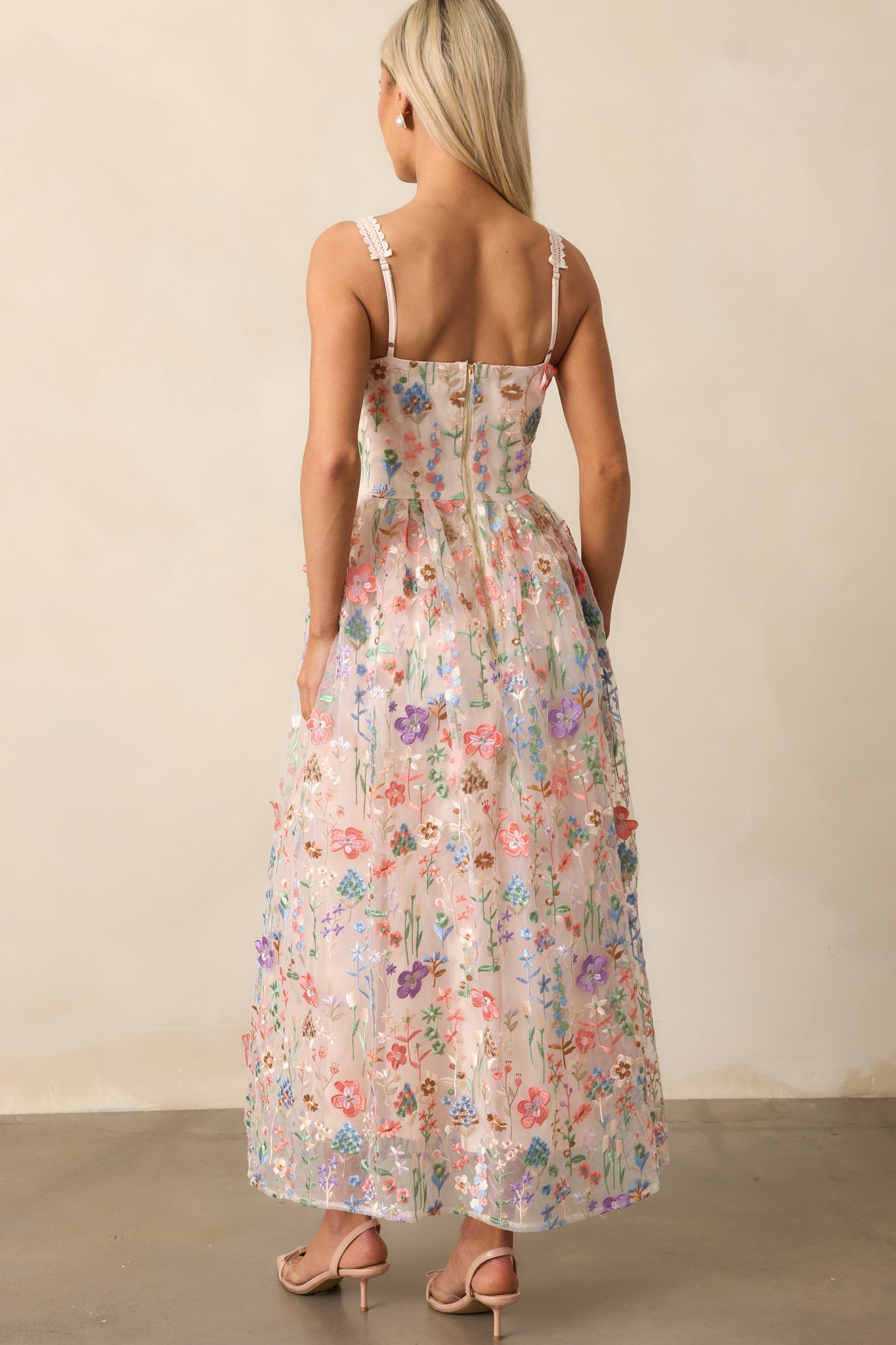 Social Season Rose Pink Floral Embroidered Maxi Dress