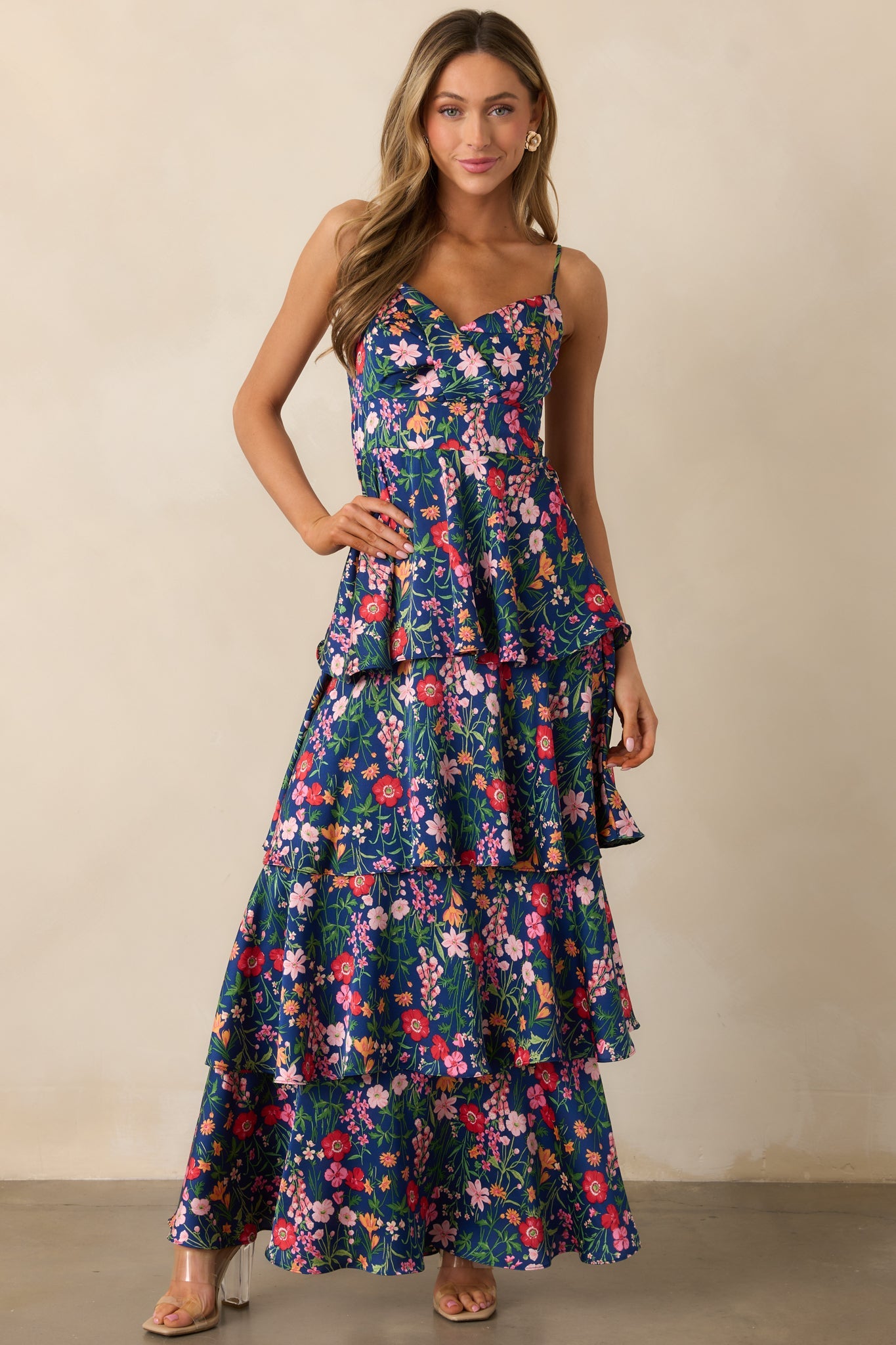 Petal Parade Navy Floral Tiered Maxi Dress