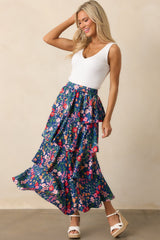 All The Right Things Navy Floral Tiered Maxi Skirt