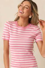 Let's Catch Up Light Pink Stripe Short Sleeve Top
