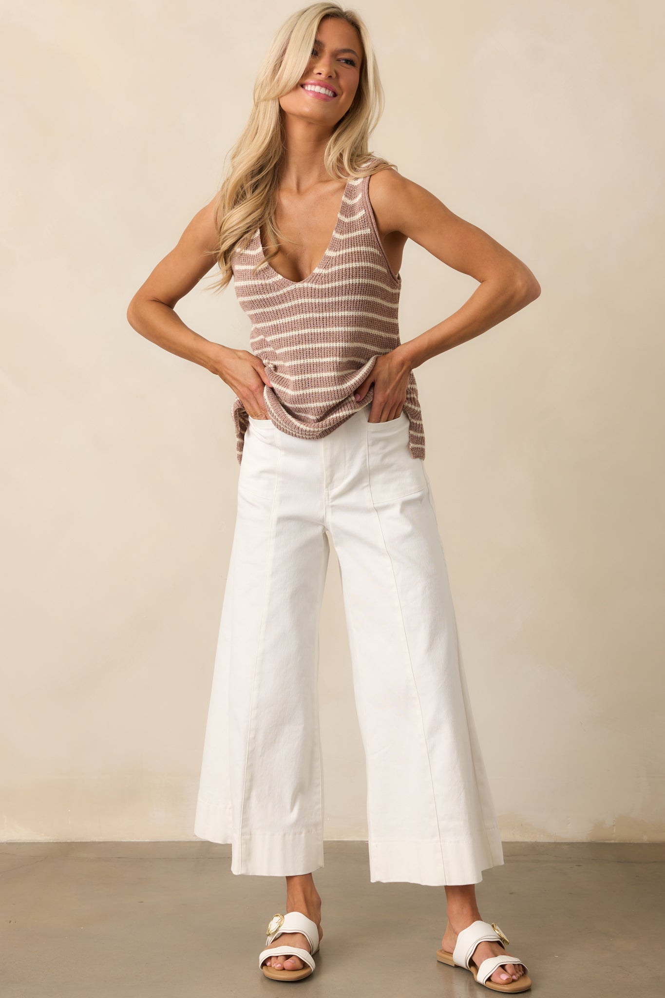 Carefree Days Light Mocha Stripe Knit Tank Top