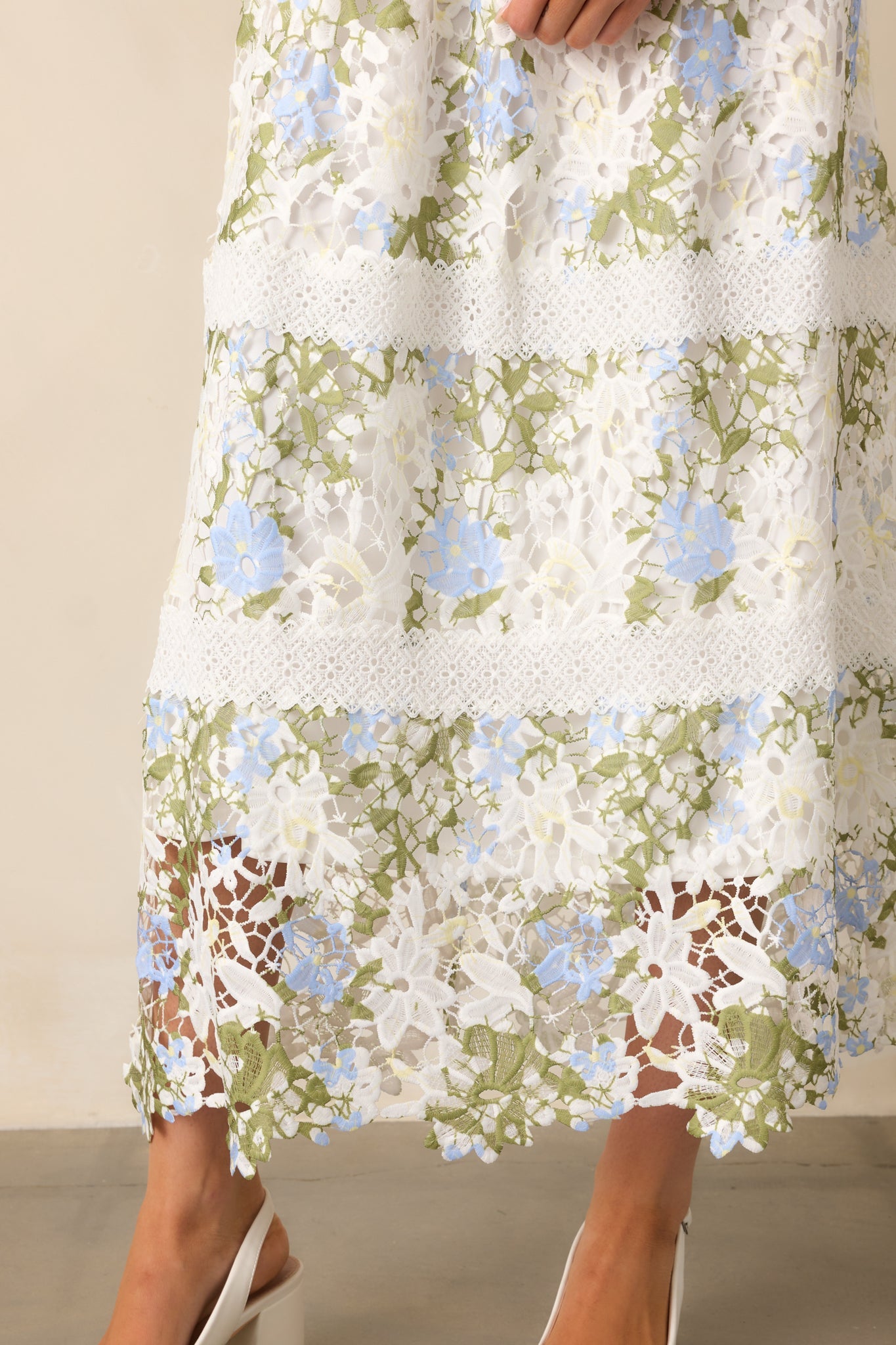 Spring Romance Ivory Floral Embroidered Maxi Dress