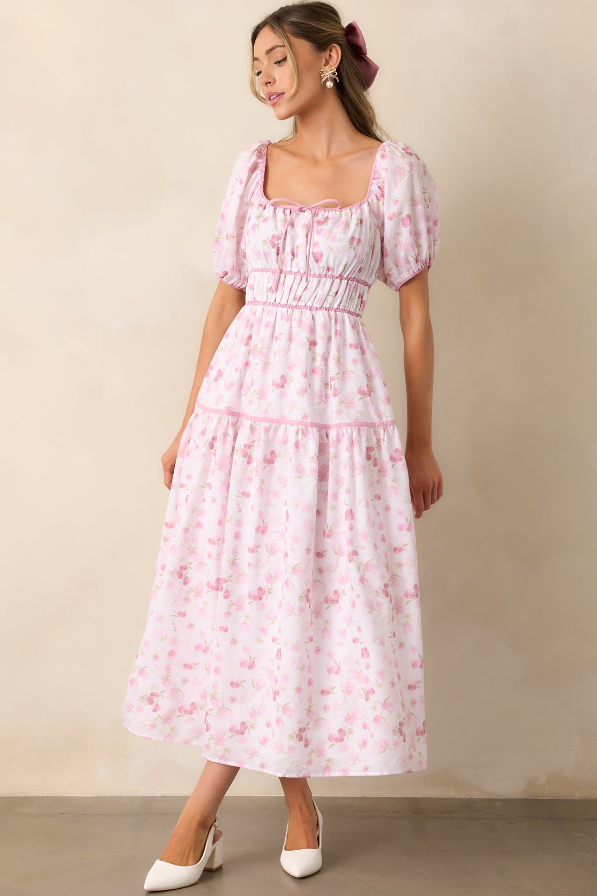 Every Sunday Pink Floral Puff Sleeve Maxi Dress