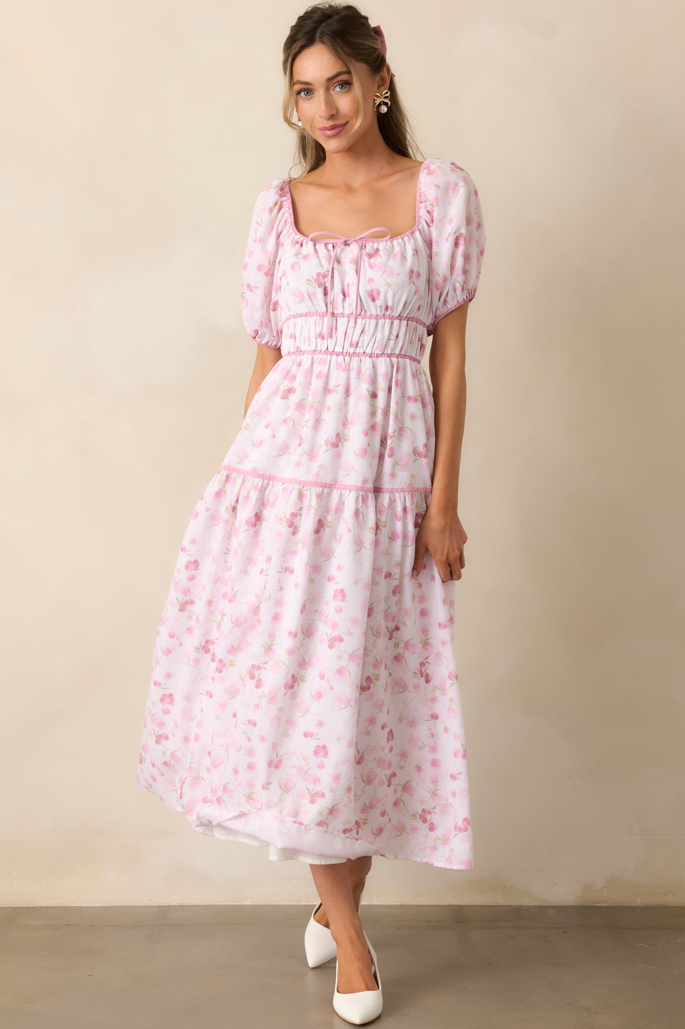 Every Sunday Pink Floral Puff Sleeve Maxi Dress