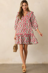 Butterfly Garden Red Cotton Button Front Mini Dress