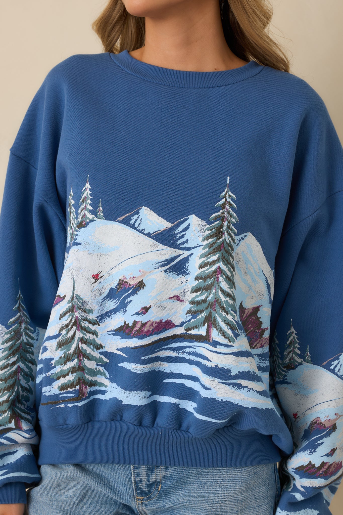Alpine Ski Dark Blue Multi Cotton Crewneck Sweatshirt