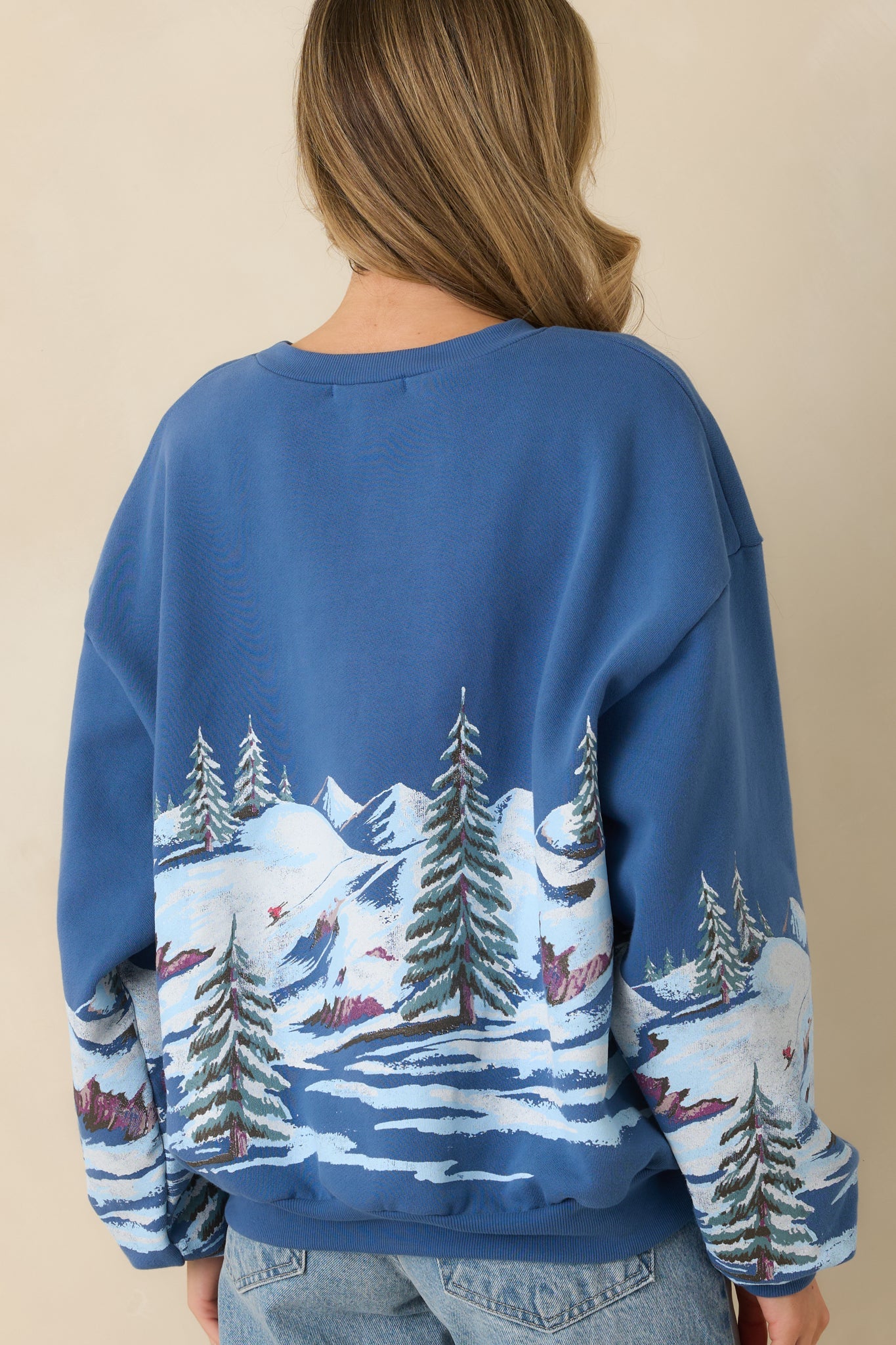 Alpine Ski Dark Blue Multi Cotton Crewneck Sweatshirt