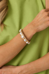 Rosy Reflections Pearl & Gold Stretch Bracelet