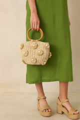 Pearls in the Sunshine Natural Woven Pearl Accent Handbag