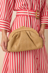 Always Invited Tan Textured Woven Clutch