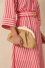 Always Invited Tan Textured Woven Clutch