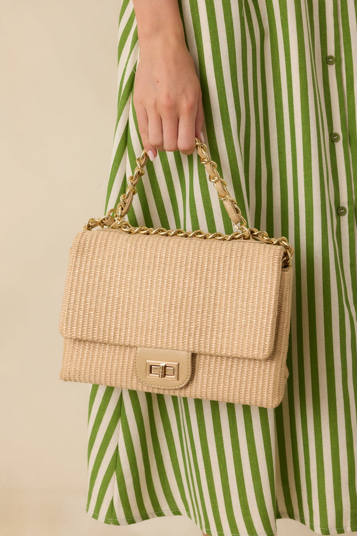 Isn't That Something Tan Woven Chain Handbag