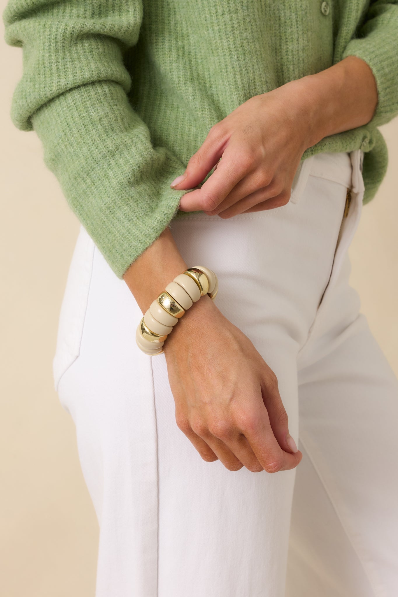 A Hint of Glow Ivory & Gold Beaded Statement Bracelet