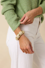 A Hint of Glow Ivory & Gold Beaded Statement Bracelet
