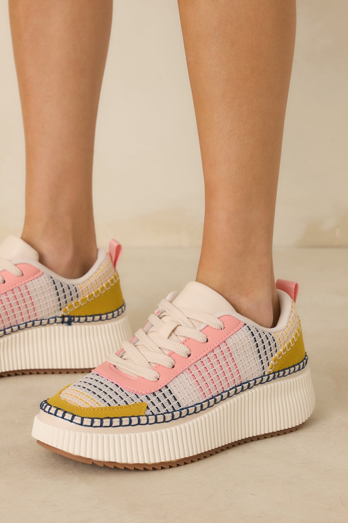 Right on Track Pink Multi Knit Platform Sneakers