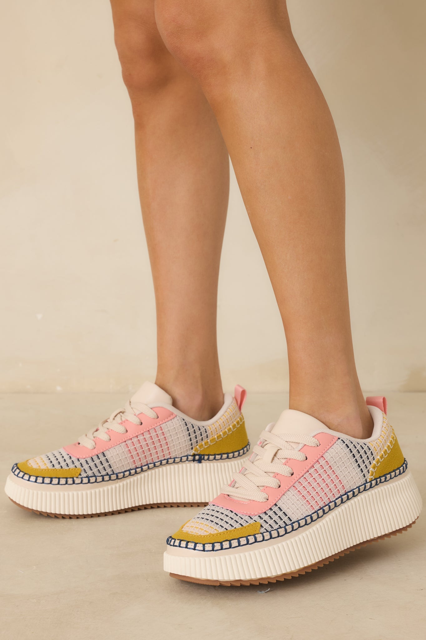 Right on Track Pink Multi Knit Platform Sneakers
