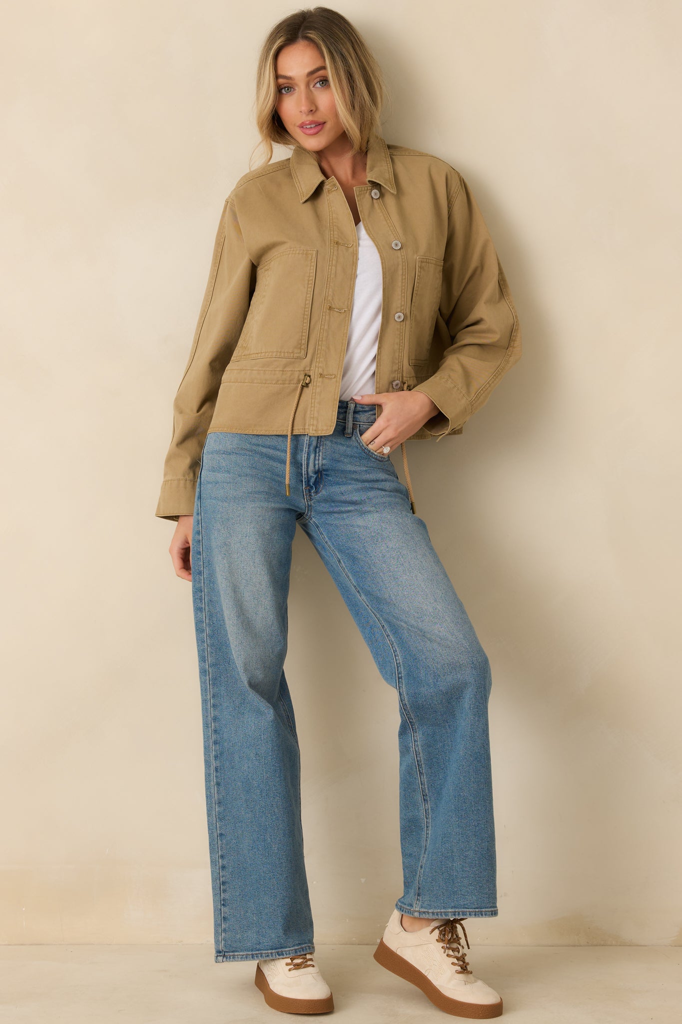 Let's Go There Tan Cotton Twill Utility Jacket