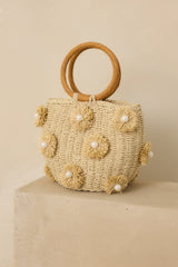 Pearls in the Sunshine Natural Woven Pearl Accent Handbag