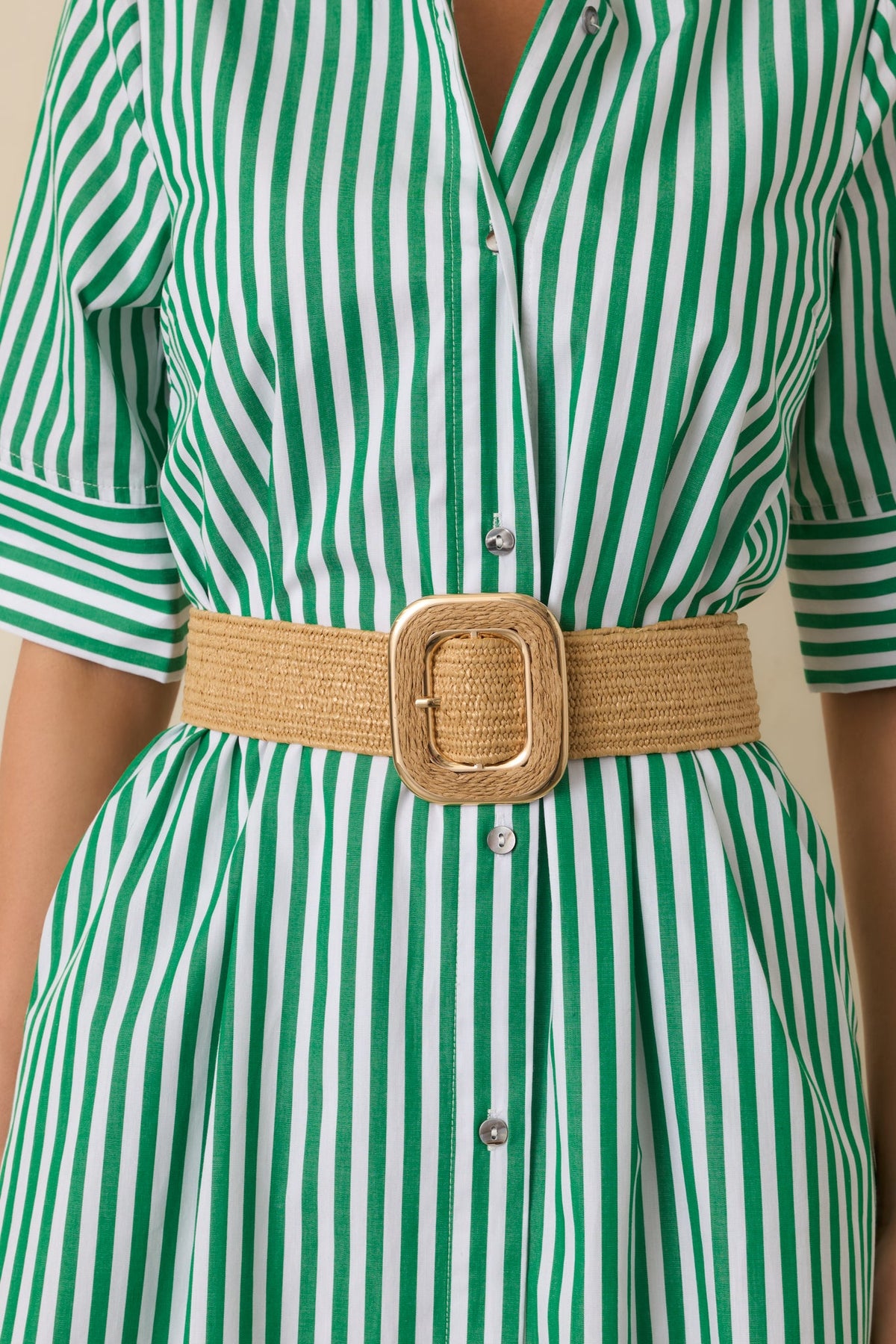 Naturally Put Together Tan Woven Gold Accent Belt