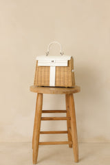 Reserved For You White Faux Leather Structured Woven Handbag
