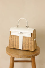 Reserved For You White Faux Leather Structured Woven Handbag
