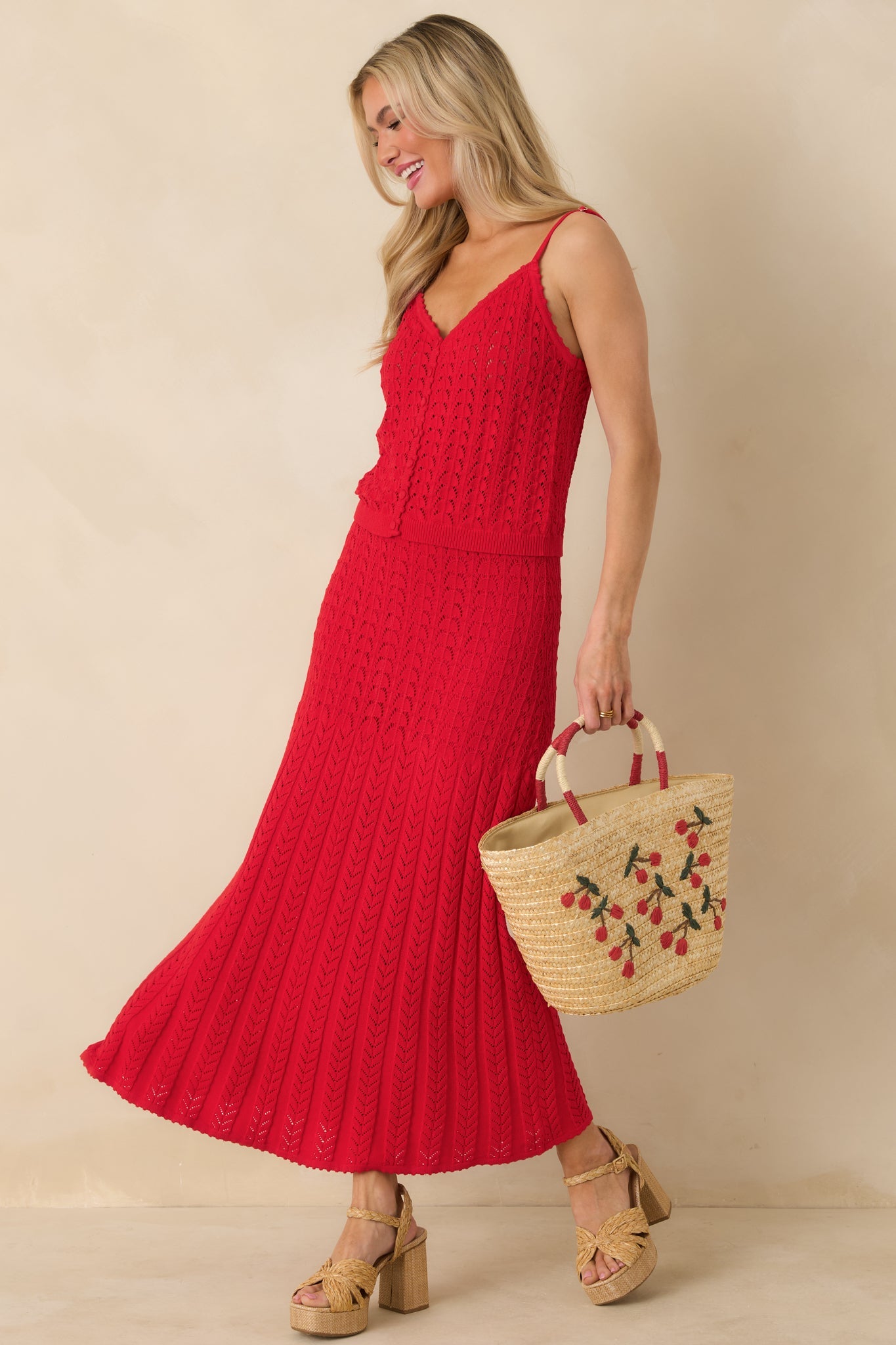 Z Supply Kiss Me Red Lexa Sweater Midi Skirt
