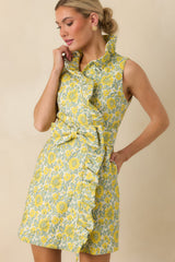 Prosperina Lilly Yellow Multi Floral Jacquard Ruffle Mini Dress