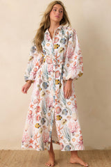 Paradisa Anna Maria Multi Linen Coastal Print Maxi Dress
