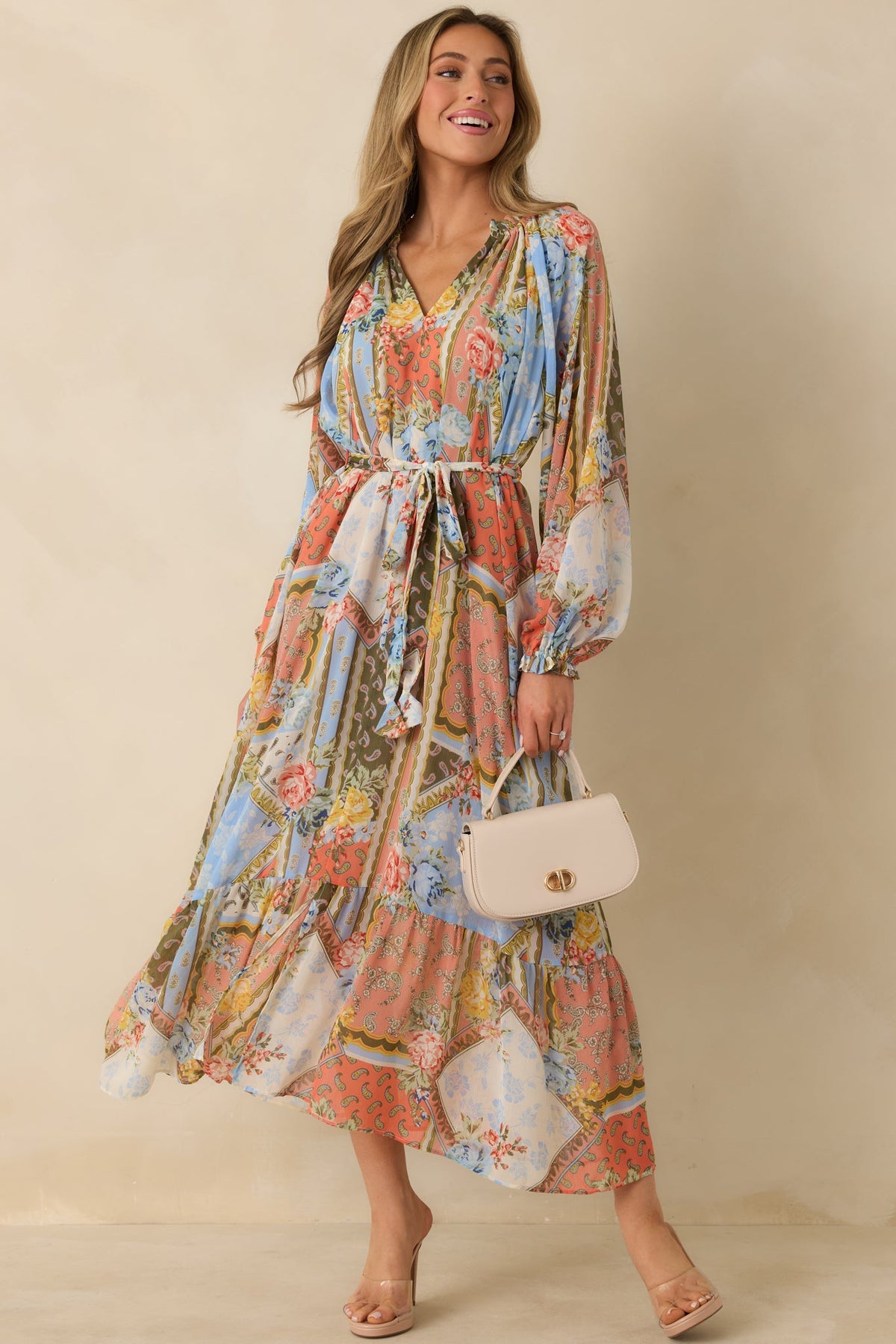 Take Your Breath Away Multi Floral Print Long Sleeve Maxi Dress
