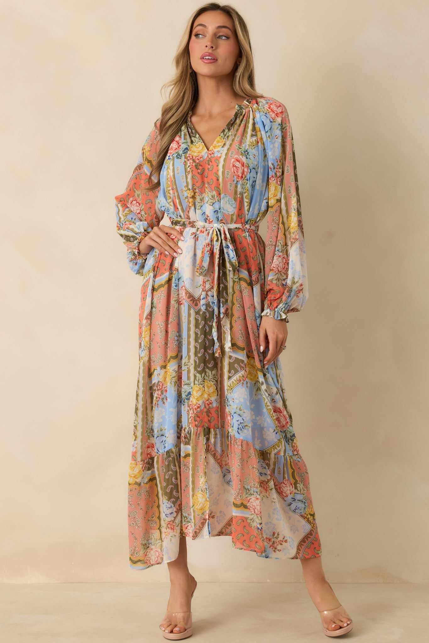 Take Your Breath Away Multi Floral Print Long Sleeve Maxi Dress