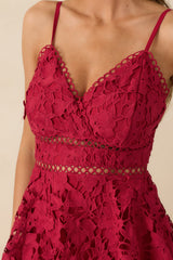 Got My Attention Red Floral Guipure Lace Tiered Maxi Dress