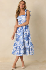 Prosperina Pemberly Blue & White Cotton Floral Tiered Midi Dress