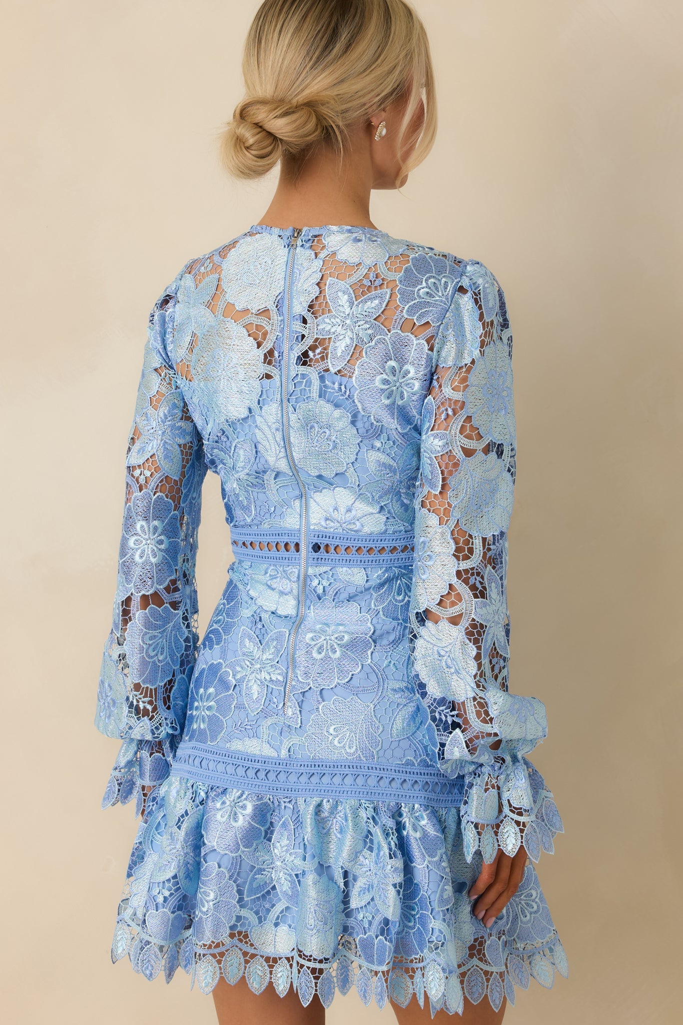 Keep It Authentic Light Blue Floral Embroidered Mini Dress