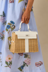Reserved For You White Faux Leather Structured Woven Handbag