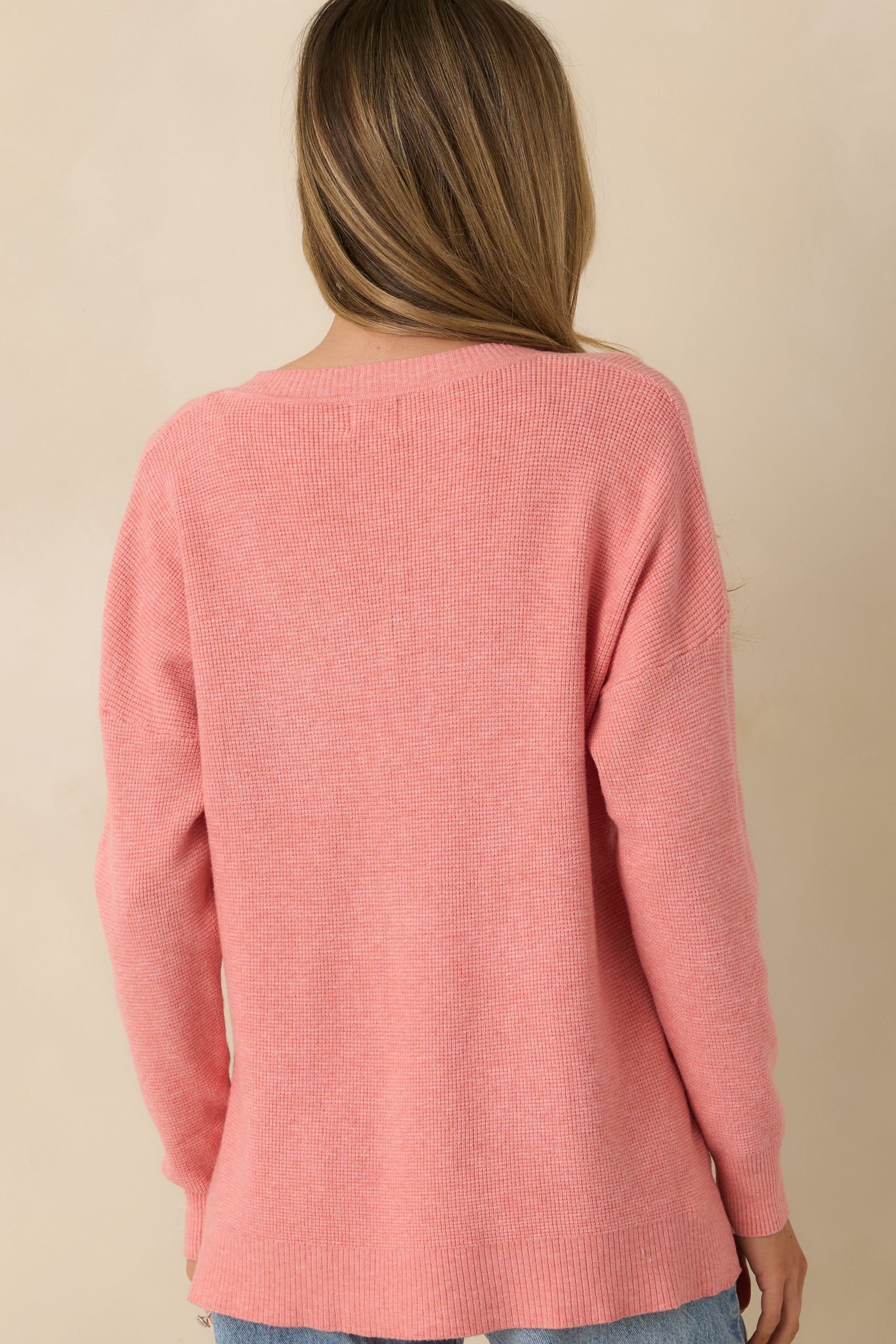 Cozy Afternoon Rose Pink V-Neck Sweater