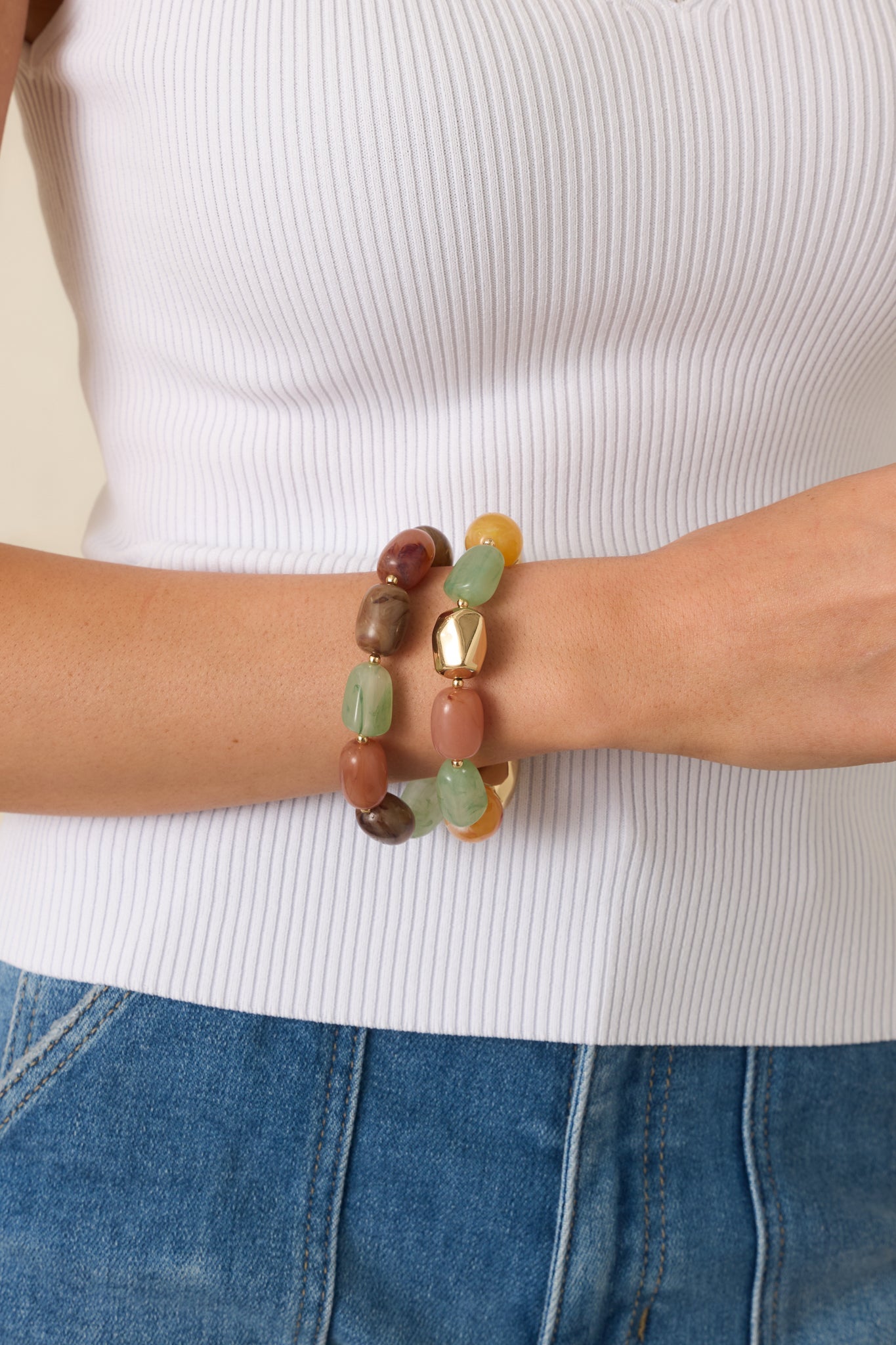 Sunlit Pathways Gold Multi Beaded Stretch Bracelet Set