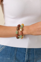 Sunlit Pathways Gold Multi Beaded Stretch Bracelet Set