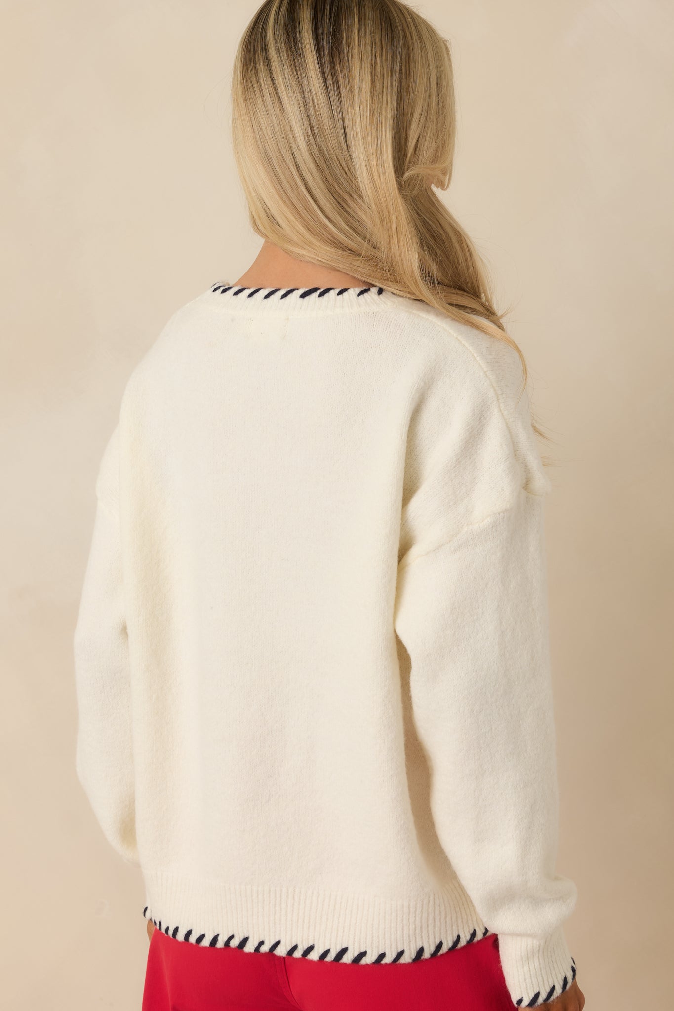 Bright On the Coast Ivory Multi Knit Contrast Stitch Lighthouse Sweater