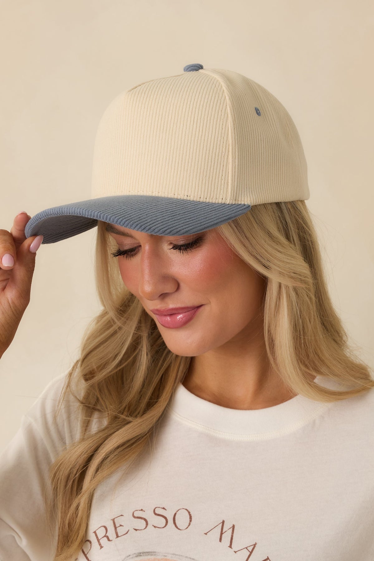 Catching Feelings Ivory & Blue Contrast Baseball Cap
