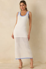 MINKPINK Rae White & Blue Contrast Knit Maxi Dress