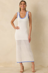 MINKPINK Rae White & Blue Contrast Knit Maxi Dress