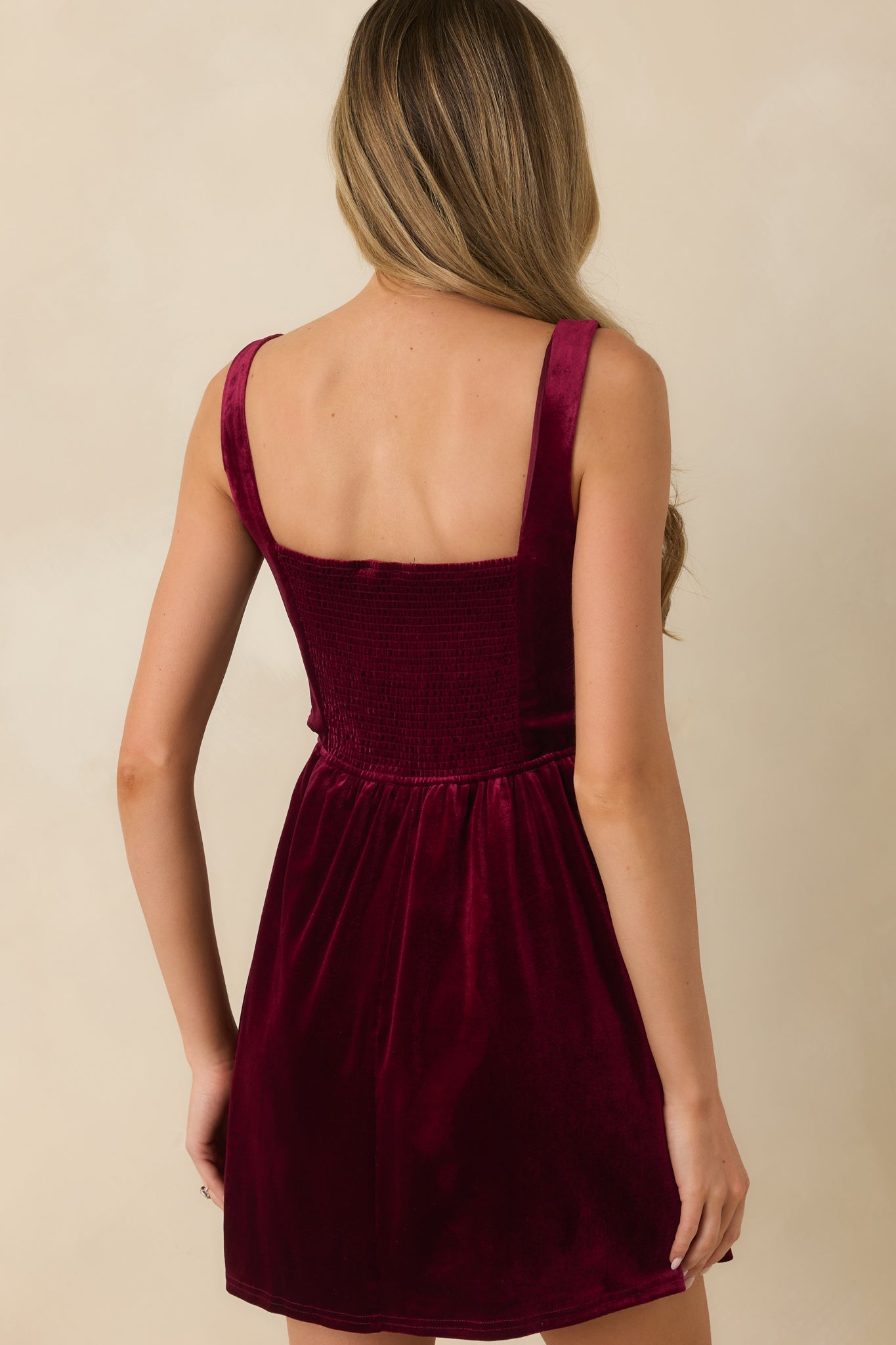 Looking Your Way Burgundy Velvet Bow Detail Mini Dress